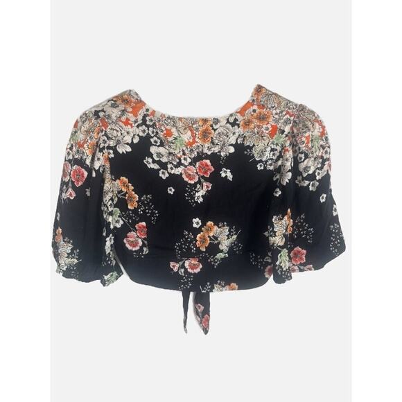 Free People Floral Tie-Front Crop Top Size 0 - Picture 3 of 4